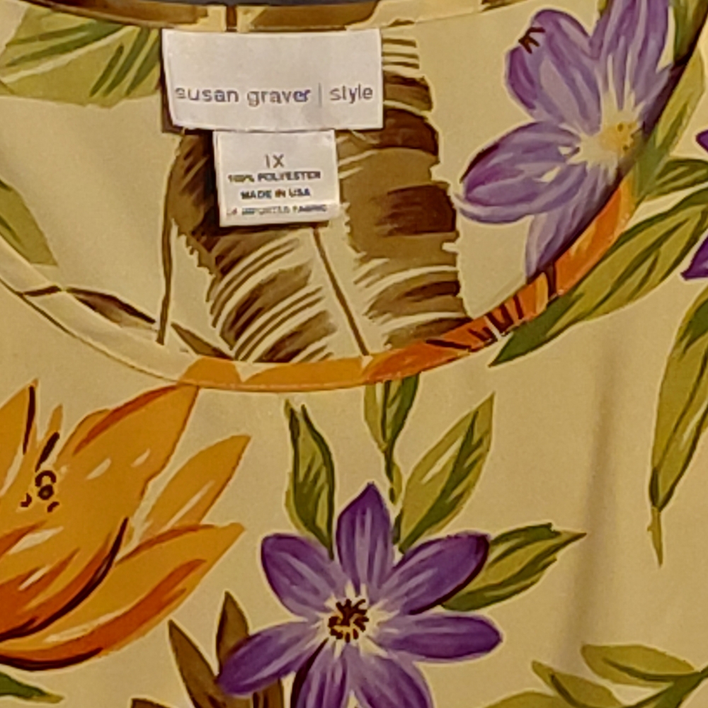3 Piece Susan Graver Pantsuit Cream Floral Blouse, Tank And Pants - Picture 9 of 10